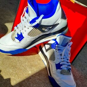 White and Blue Athletic Sneakers with Ventilation